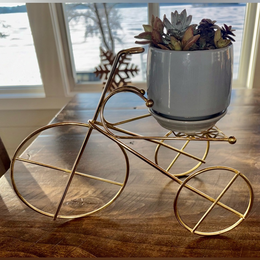 Gold Tone Tricycle Plant/Candle Holder